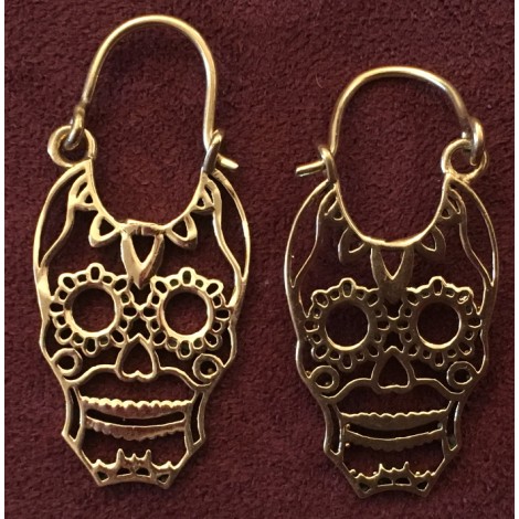 Boucles d'oreilles Tête de mort "calavera" en laiton