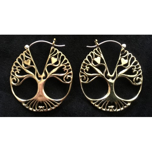 Boucles d'oreilles Arbre de vie en laiton et argent